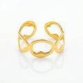 QIAOREN 12702 18K Gold Polished Irregular Linked Oval Hollow Wide Open Cuff Bracelet Stainless Steel Abstract Loop Adjustable