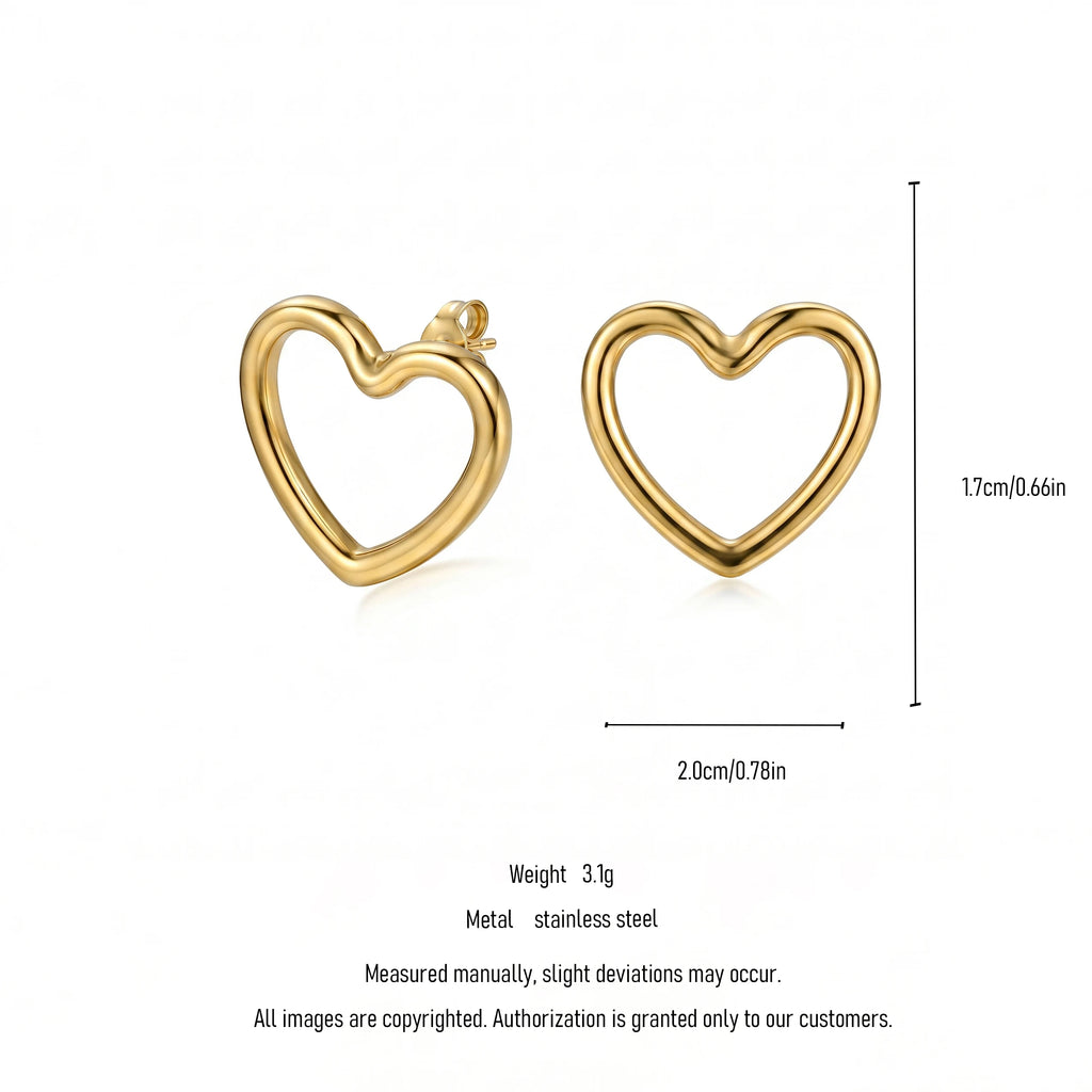 QIAOREN 11194 Minimalist Hollow Heart Stud Earrings Gold Stainless Steel Romantic Love Earrings for Women