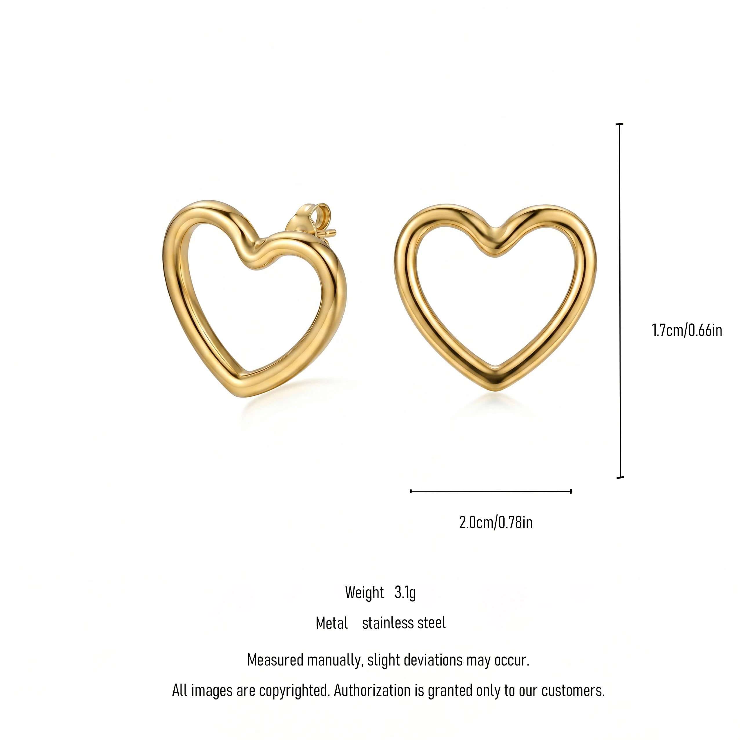 QIAOREN 11194 Minimalist Hollow Heart Stud Earrings Gold Stainless Steel Romantic Love Earrings for Women