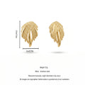 QIAOREN 14017 Polished Gold Twisted Rope Textured Leaf  Earrings, Hollow Layered Feather Shape Ear Stud Jewelry Gift