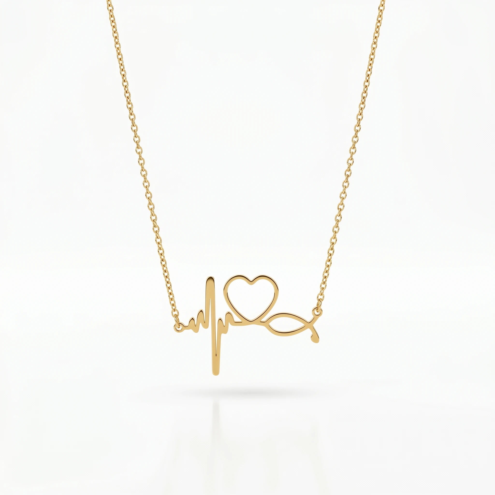 QIAOREN 11753 Waterproof Heartbeat Love Necklace 18K Gold Stainless Steel Beach & Everyday Wear
