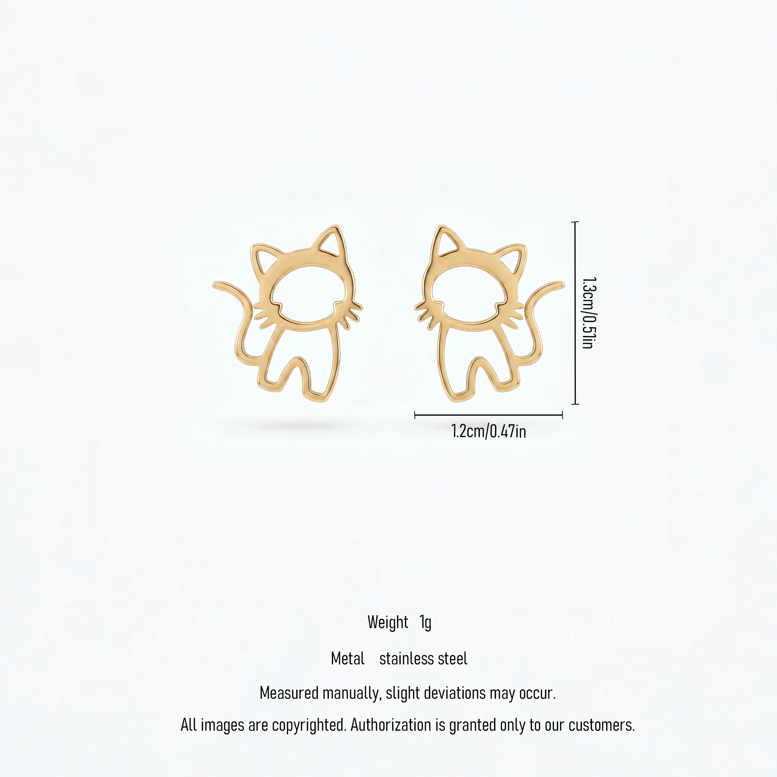 QIAOREN 11876Trendy Hollow Cat Stud Earrings Stainless Steel 18K Gold Plated Cute Kitten Outline Jewelry for Women Girls US Hot