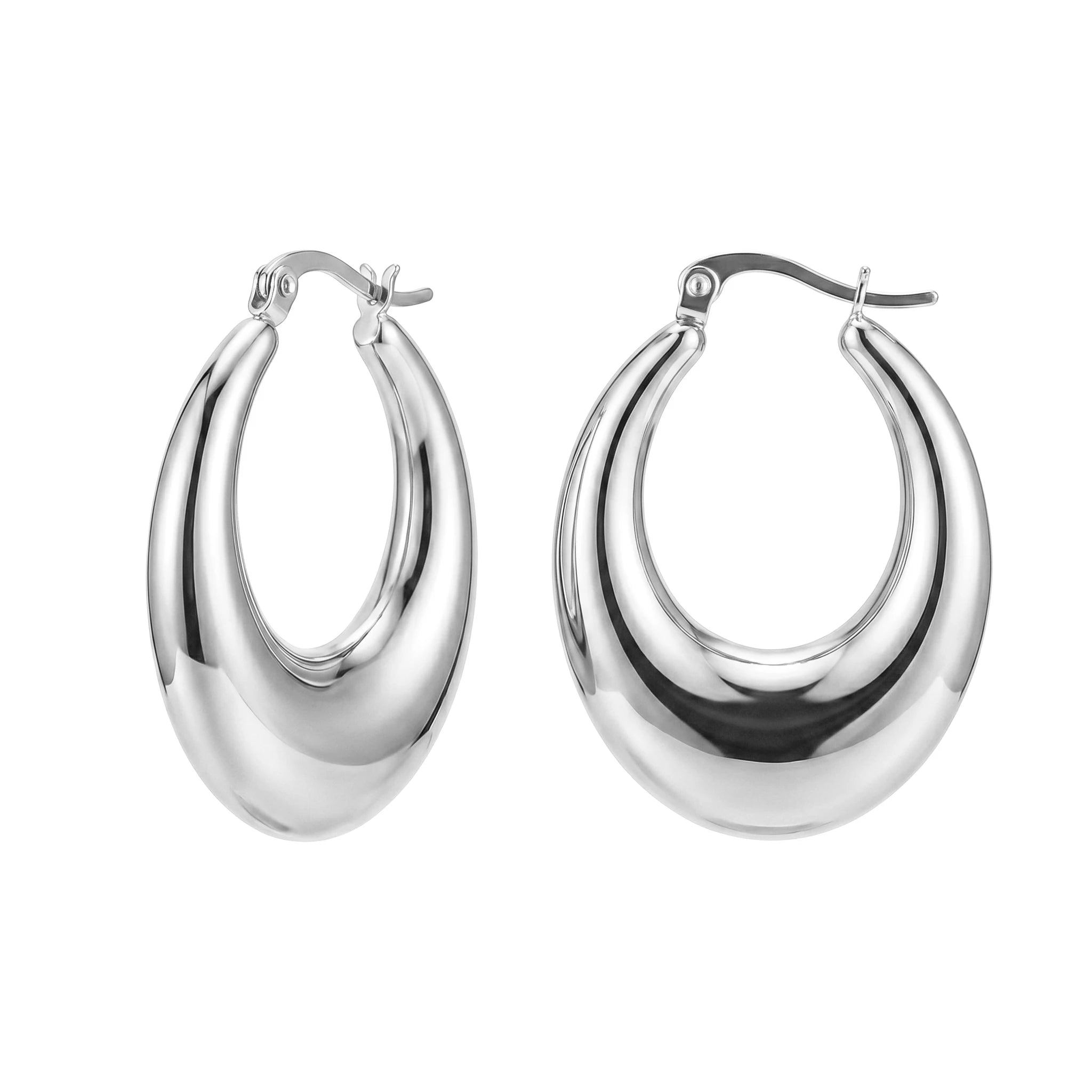 QIAOREN 10963 Hypoallergenic Stainless Steel Chunky Hoops 18K Gold Plated Waterproof Tarnish Resistant Women's Geometric Earring