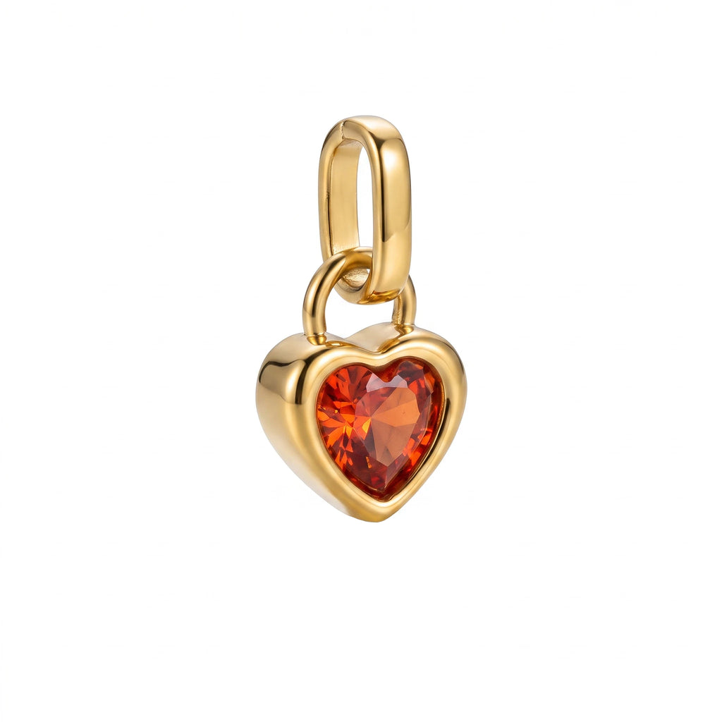 QIAOREN 13906-17 Birthstone Bezel Set Heart Shape Charm Pendant with Multicolor CZ Stone for Making DIY