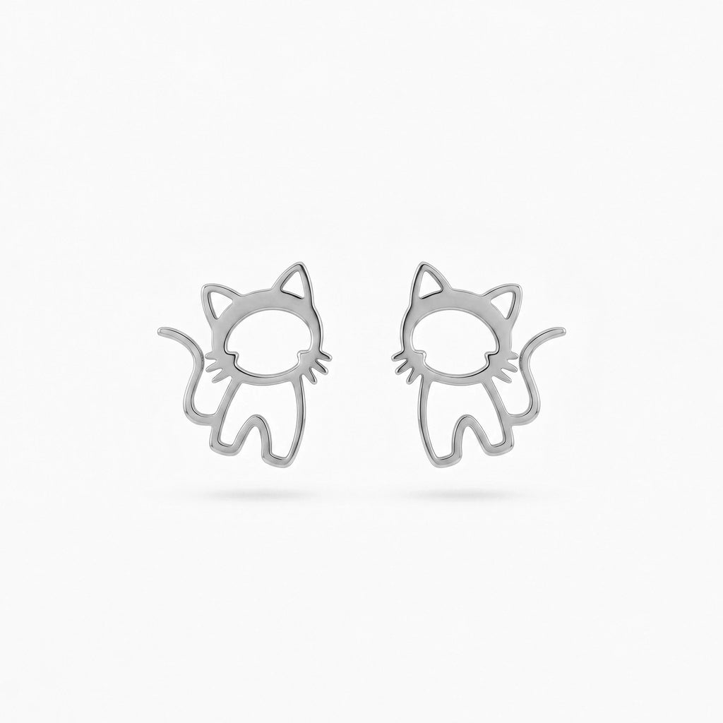 QIAOREN 11876Trendy Hollow Cat Stud Earrings Stainless Steel 18K Gold Plated Cute Kitten Outline Jewelry for Women Girls US Hot