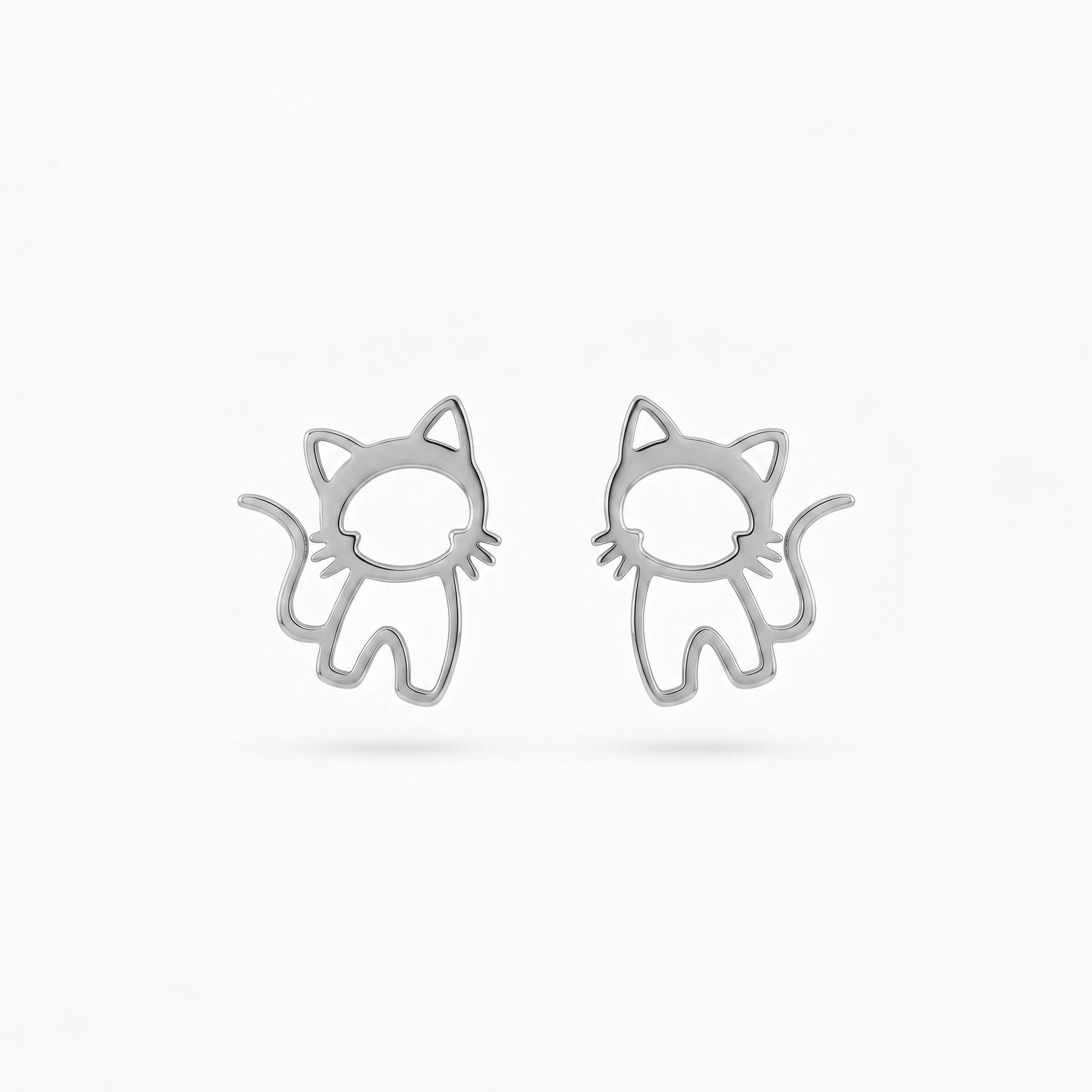 QIAOREN 11876Trendy Hollow Cat Stud Earrings Stainless Steel 18K Gold Plated Cute Kitten Outline Jewelry for Women Girls US Hot