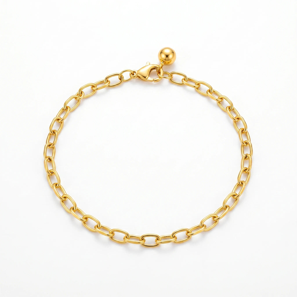 QIAOREN 10725 Trendy Minimalist Paperclip Link Bracelet 18K Gold Plated Stainless Steel Dainty Everyday Party Bracelet for Women