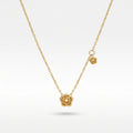 QIAOREN 13743 Thin Cable Chain Necklace with Two Hollow Layered Flower Charms Inlaid Single Round Clear Zircon Jewelry