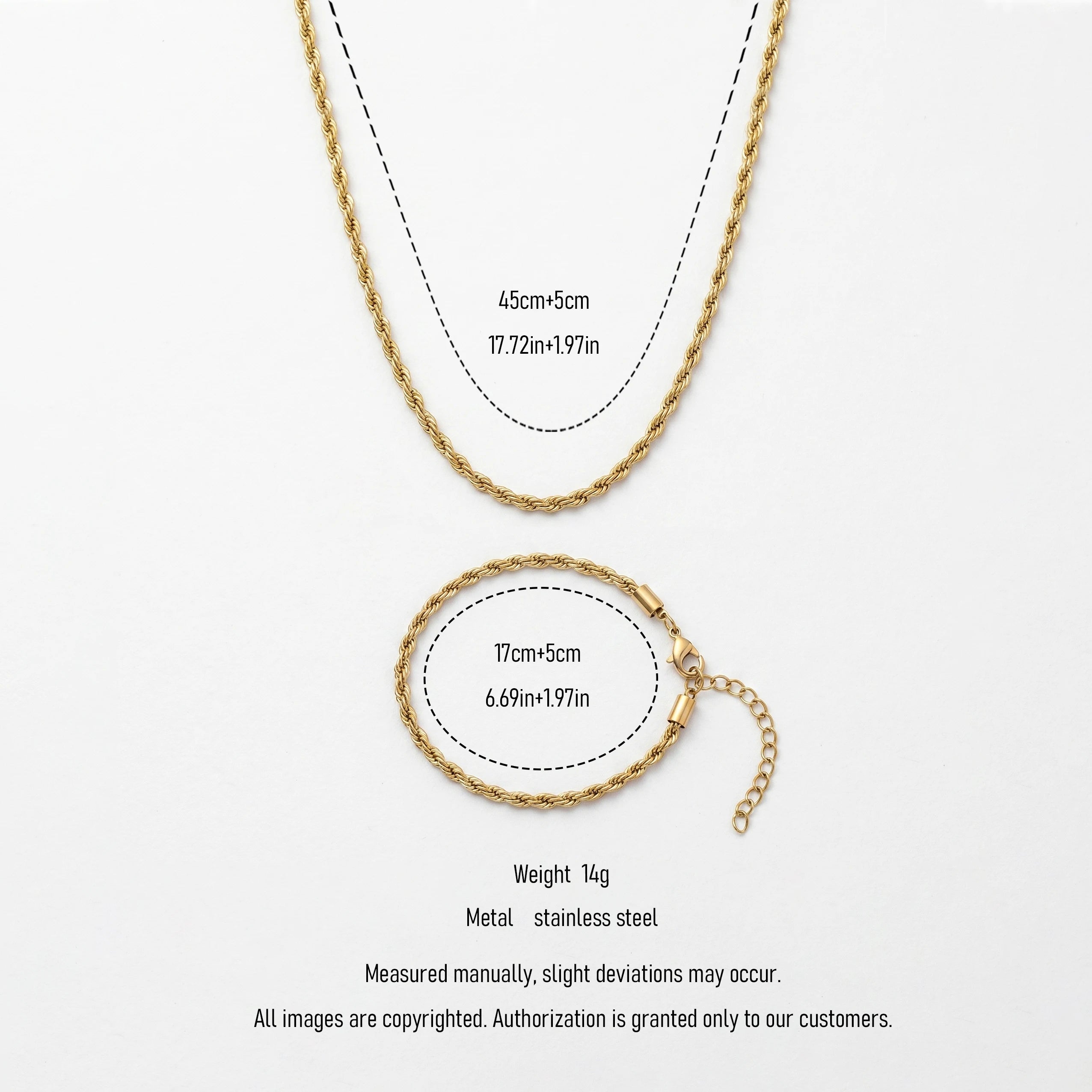 QIAOREN 11497 Minimalist Unisex Twisted Rope Chain Jewelry Set 18K Gold Plated Stainless Steel Daily Wear