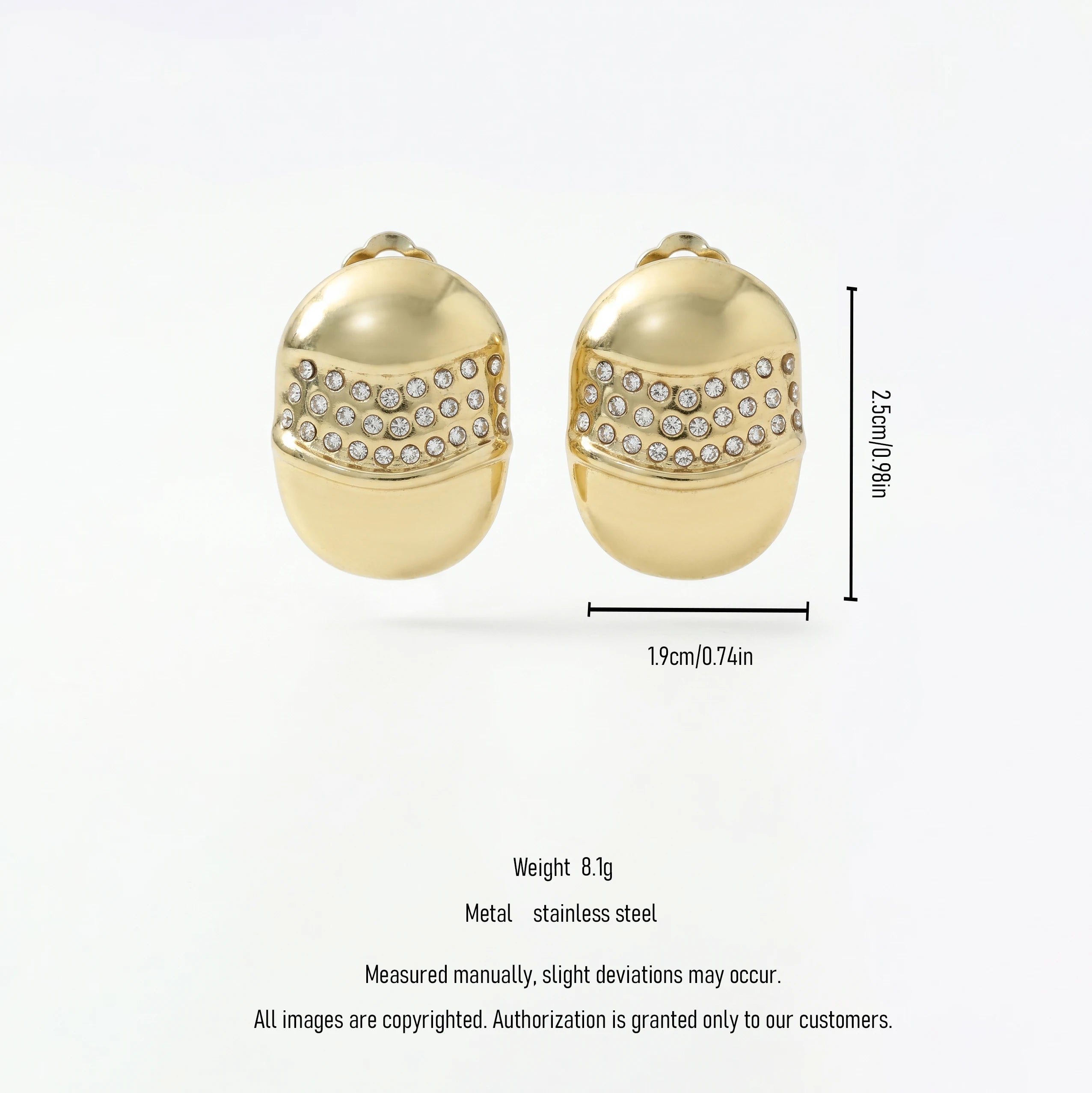 QIAOREN 12431Ready to Ship Chunky Oval Dome Stud Earrings Gold Stainless Steel Vintage 90s Capsule Pave CZ Statement Studs US EU