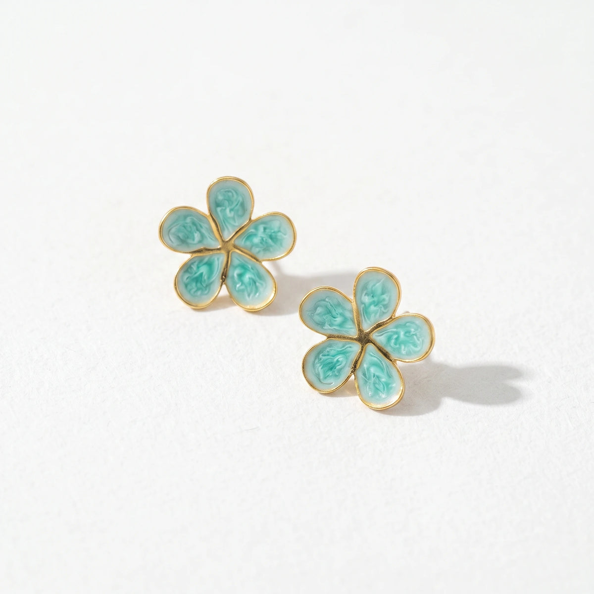 QIAOREN 13639-41 Colorful Enamel Flower Stud Earrings, Tiny Floral Piercing Jewelry Gift for Women