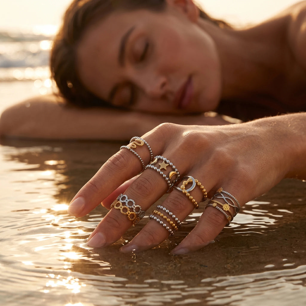 QIAOREN 13010-15 Gold Silver Plated Adjustable Open Stack Ring Set for Women Minimalist Geometric Statement Rings
