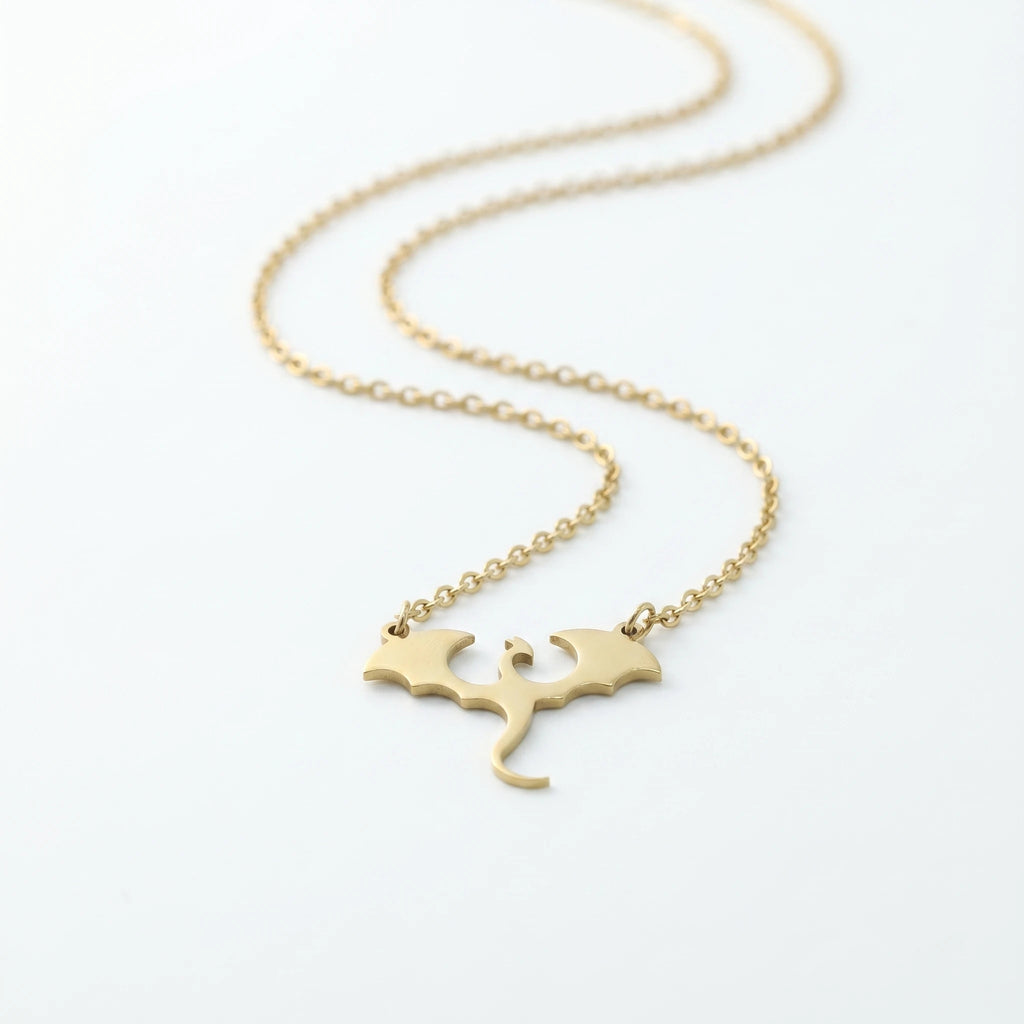 QIAOREN 11259 Gothic Mini Dragon Necklace 18K Gold Plated Stainless Steel Tarnish Free Waterproof Jewelry for Women