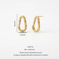 QIAOREN 14013 Matte Gold Irregular Teardrop Hollow Hoop Stud Earrings, Hammered Textured Abstract Oval Ear Stud Jewelry Gift