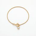 QIAOREN 10668 18K Gold Plated Stainless Steel Chain Bracelet for Women Diamond Pendant Trendy Geometric Design Buddhism-inspired