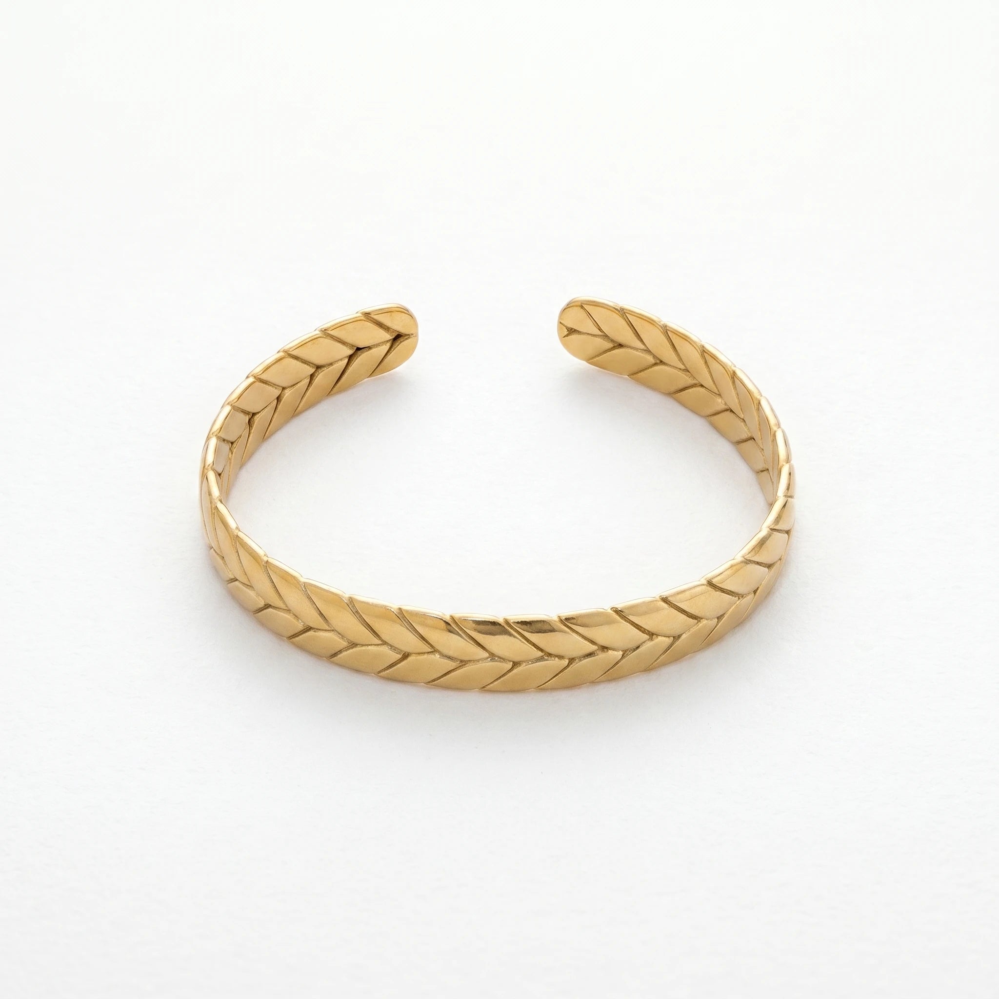 QIAOREN 12649 18K Gold Plated Stainless Steel Wheat Leaf Cuff Bracelet Adjustable Open Bangle Anti Tarnish Wrist Jewelry