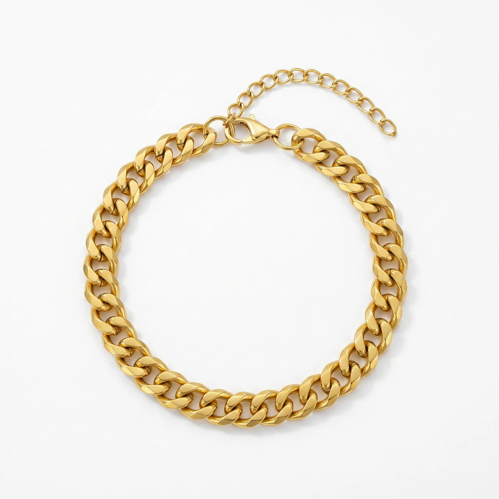 QIAOREN 10619 Thick Cuban Link Geometric Trendy Chain Bracelet 18K Gold Plated Stainless Steel Waterproof Tarnish