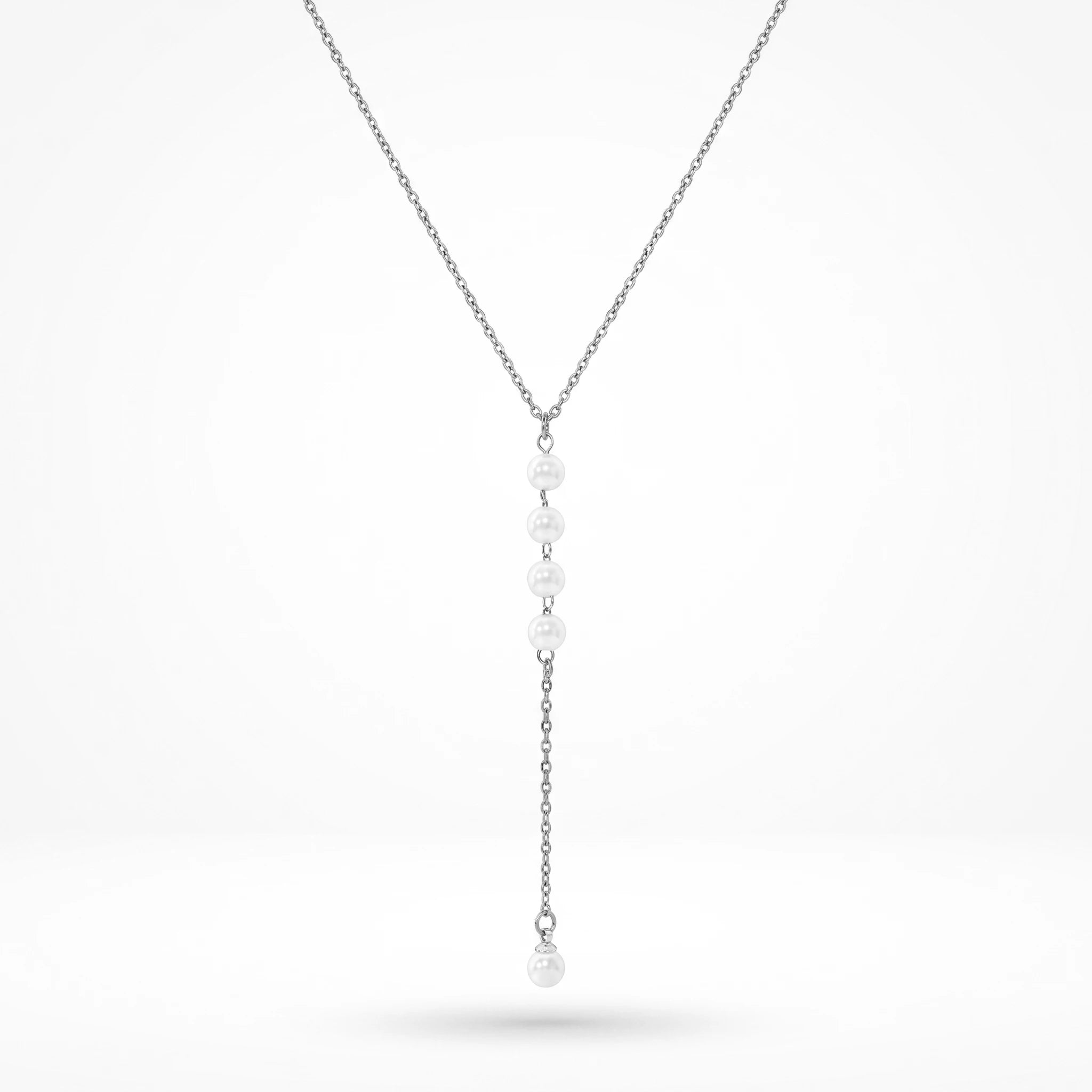 QIAOREN 13161 Gold Plated Pearl Y Necklace Stainless Steel Dainty Lariat Necklace Minimalist Pendant Jewelry for Women