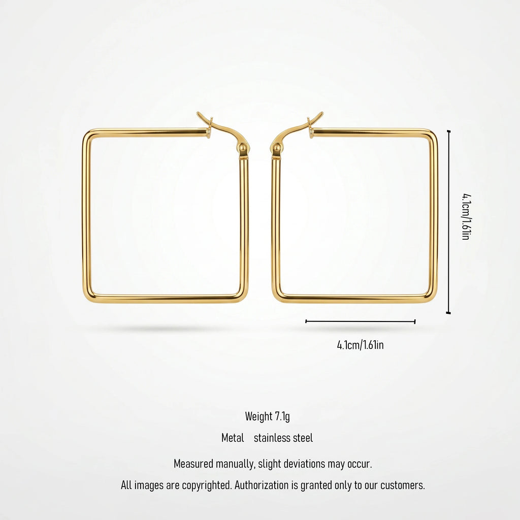 QIAOREN12319 Elegant 90s Retro Square Hoops Gold Stainless Steel Sleek Geometric Thin Tube Statement Hoop Earrings Gift Women