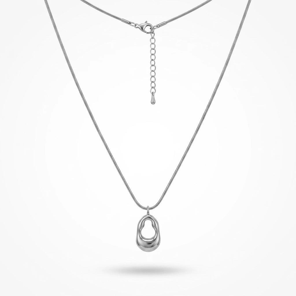 QIAOREN 11071 Stainless Steel Gold Snake Chain Necklace Hollow Irregular Oval Pendant Adjustable Minimalist Women Jewelry Gift