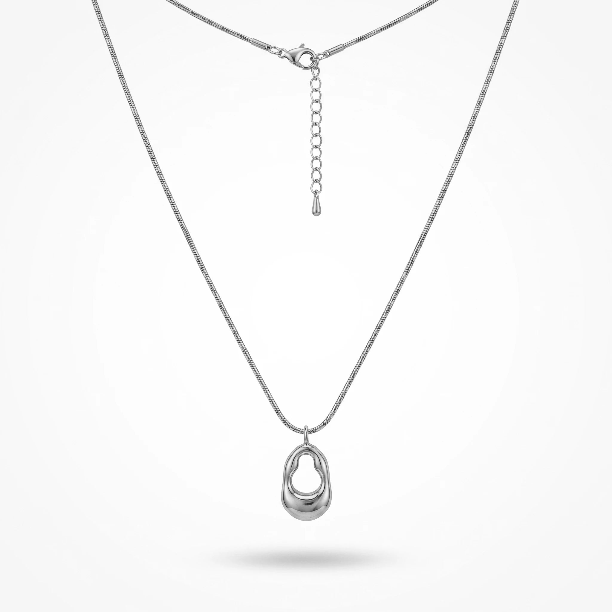 QIAOREN 11071 Stainless Steel Gold Snake Chain Necklace Hollow Irregular Oval Pendant Adjustable Minimalist Women Jewelry Gift