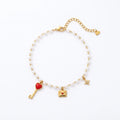 QIAOREN 13331 Romantic Pearl Anklet with Heart Key, Love Envelope & Rhinestone Star Charms, Sweet Love Foot Jewelry Gift