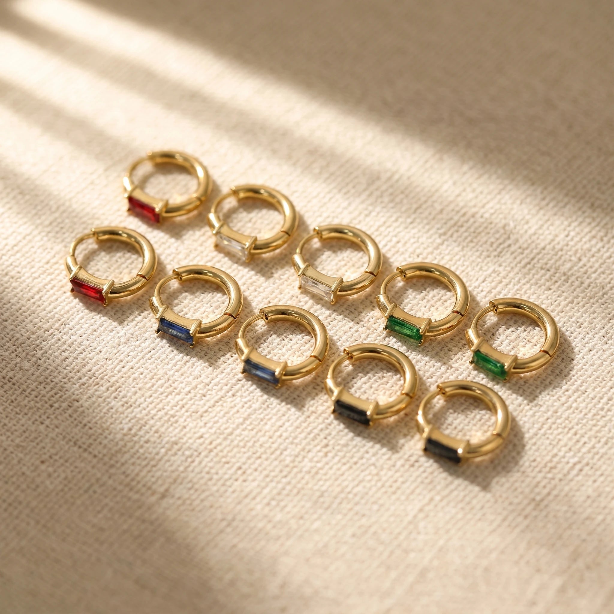 QIAOREN 12173-77 Classic Rectangular Colorful CZ Hoop Earrings Gold Plated Stainless Steel  Fashion Jewelry for Western Girls