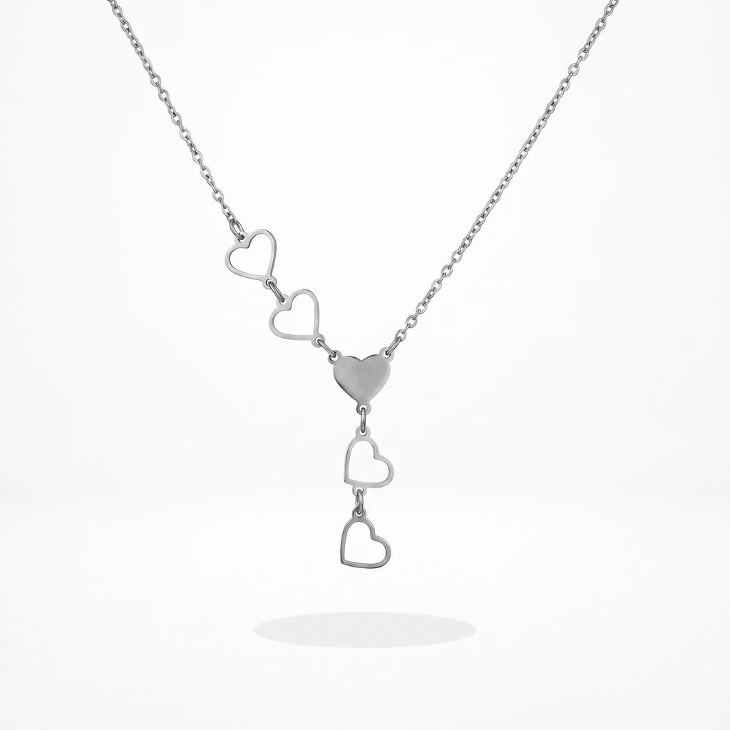 QIAOREN 12884 18K Gold Plated Stainless Steel Heart Y Necklace, Waterproof Tarnish Free Dainty Heart Lariat Jewelry for Her