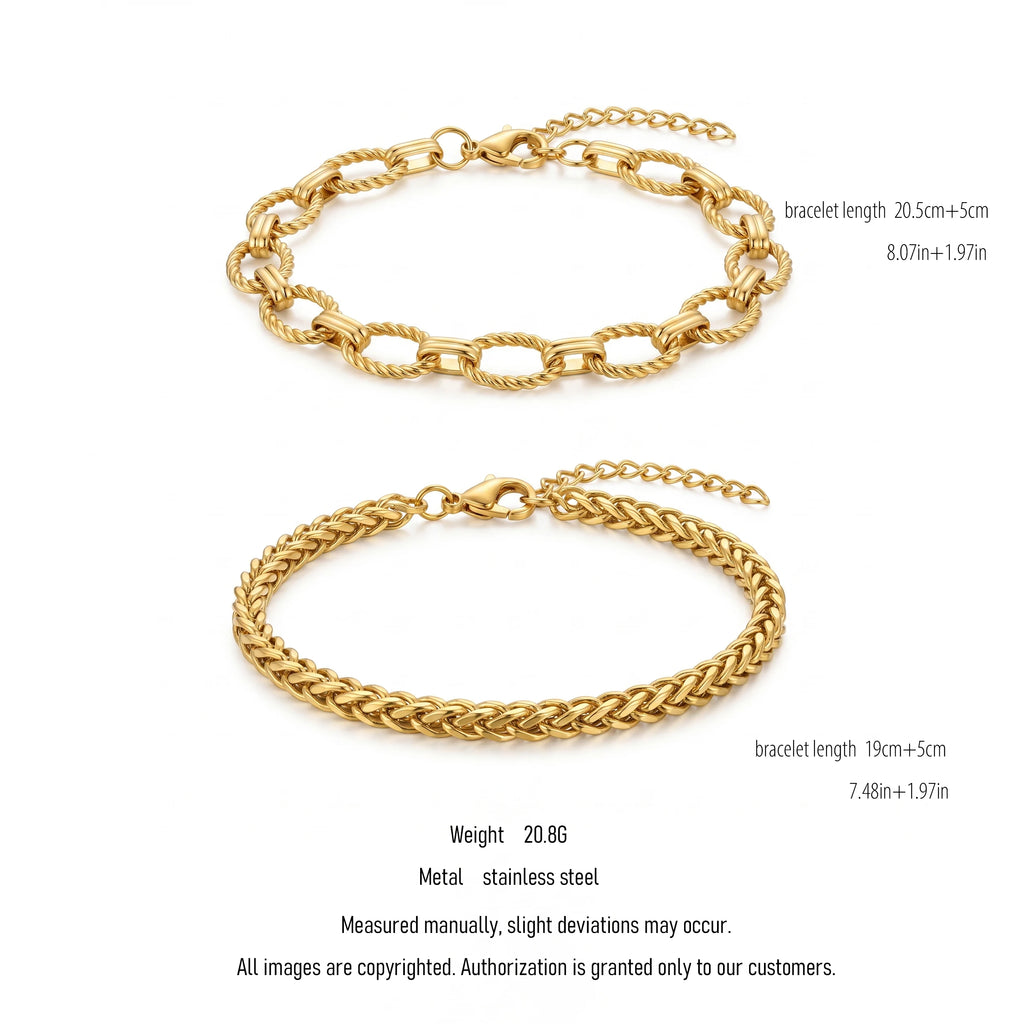 QIAOREN 10672 Trendy Stainless Steel Gold Rope Chain Bracelet Fashion Waterproof Jewelry for Women Daily Wear