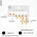 QIAOREN 14498 3 Pcs Stainless Steel Gold Ball Studs Plain Quartz Butterfly Pearl Dangle Earrings Multi Jewelry Gift