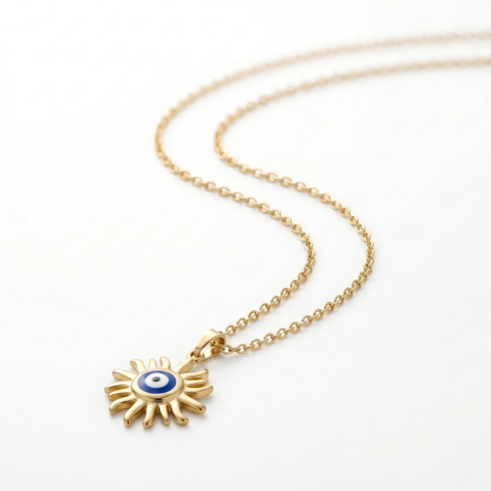 QIAOREN 12819 Premium Solar Nazar Necklace Gold Plated  Stainless Steel Hypoallergenic Wholesale High Quality Gift