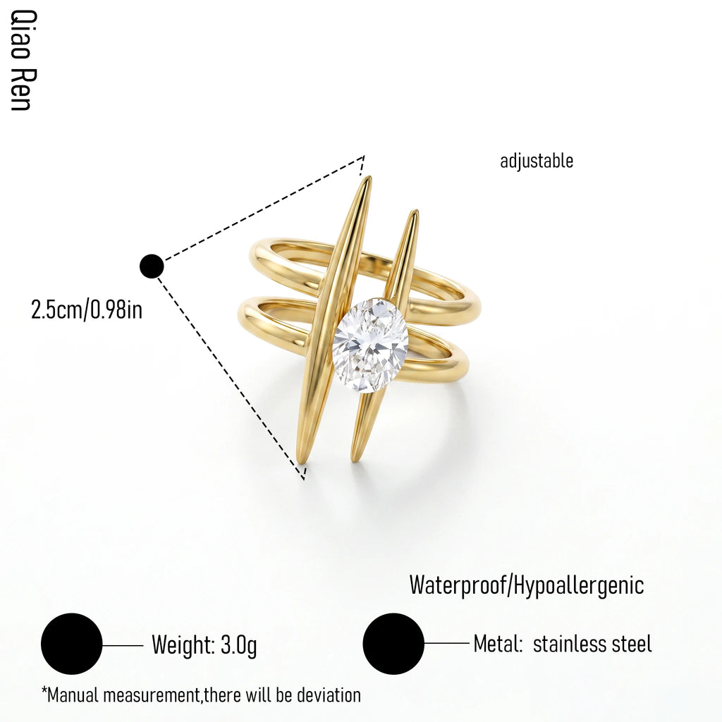 QIAOREN 14262-68 Vintage Floral Spiral Leaf Open Cuff Ring Collection, Adjustable Stackable Statement Rings with Zircon