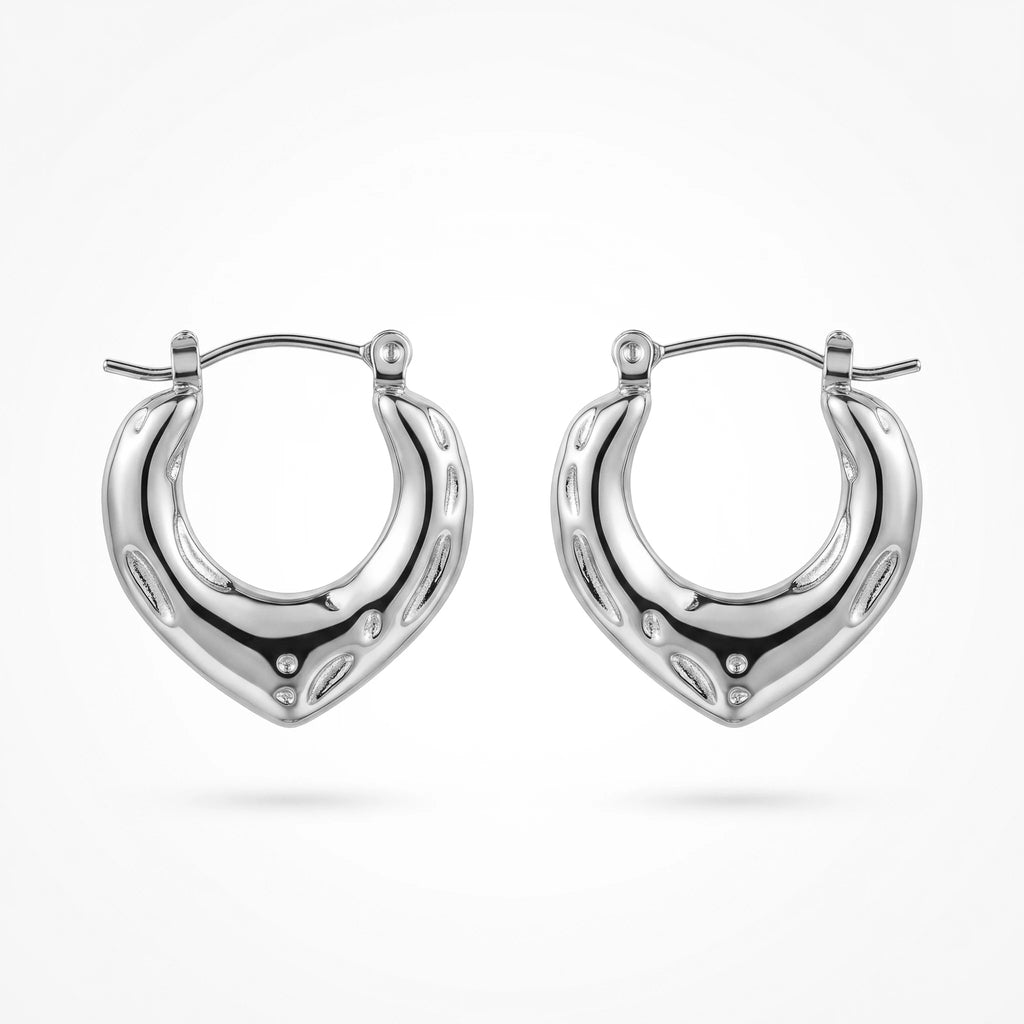 QIAOREN 12414 Elegant Quiet Luxury Sculptural Heart Hoops Gold Stainless Steel Textured Organic Grooves Statement Gift Women EU