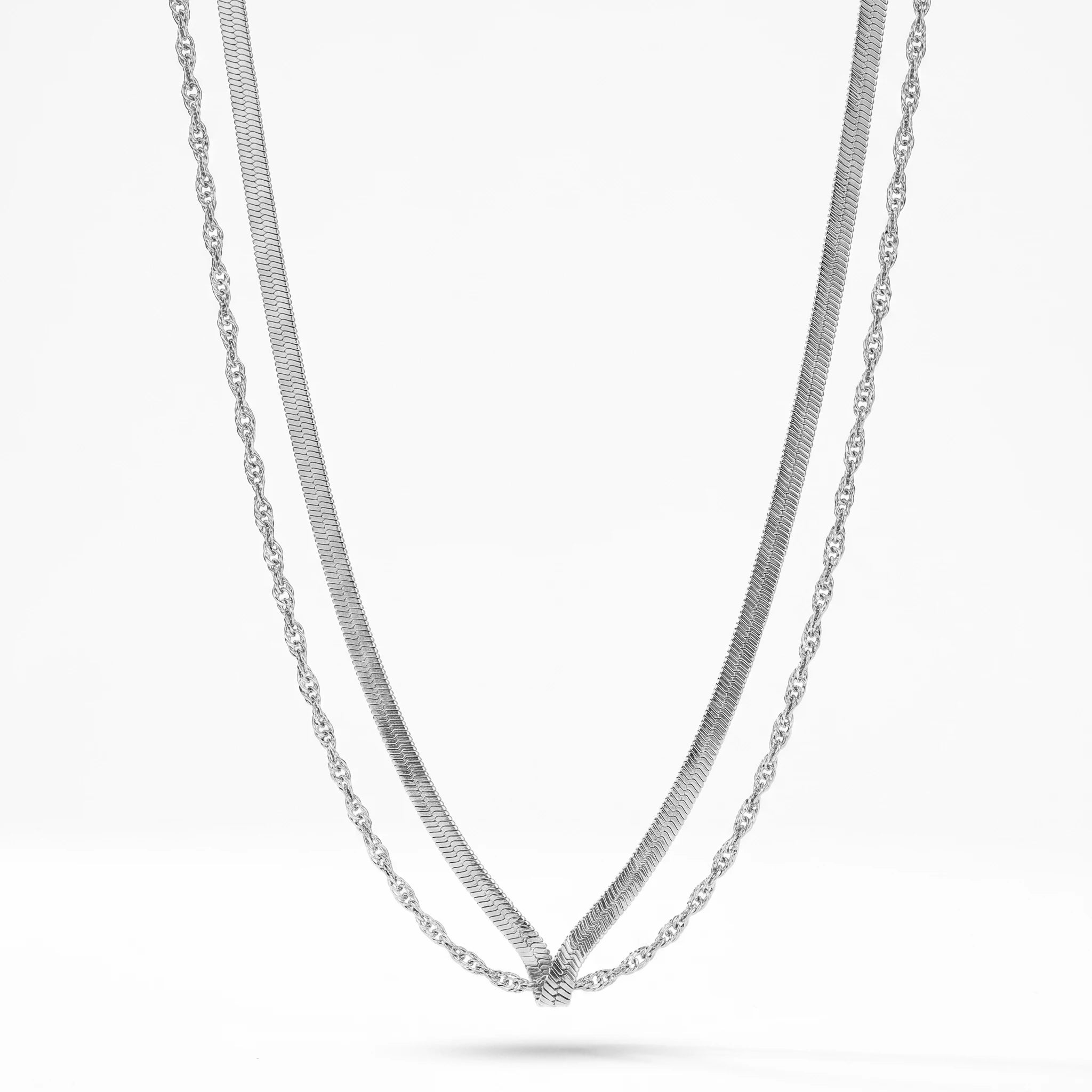 QIAOREN  12921 Double Layer Snake Chain Waist Chain, Herringbone & Rope Dual Layer Chain Jewelry Gift for Daily Fashion Outfits
