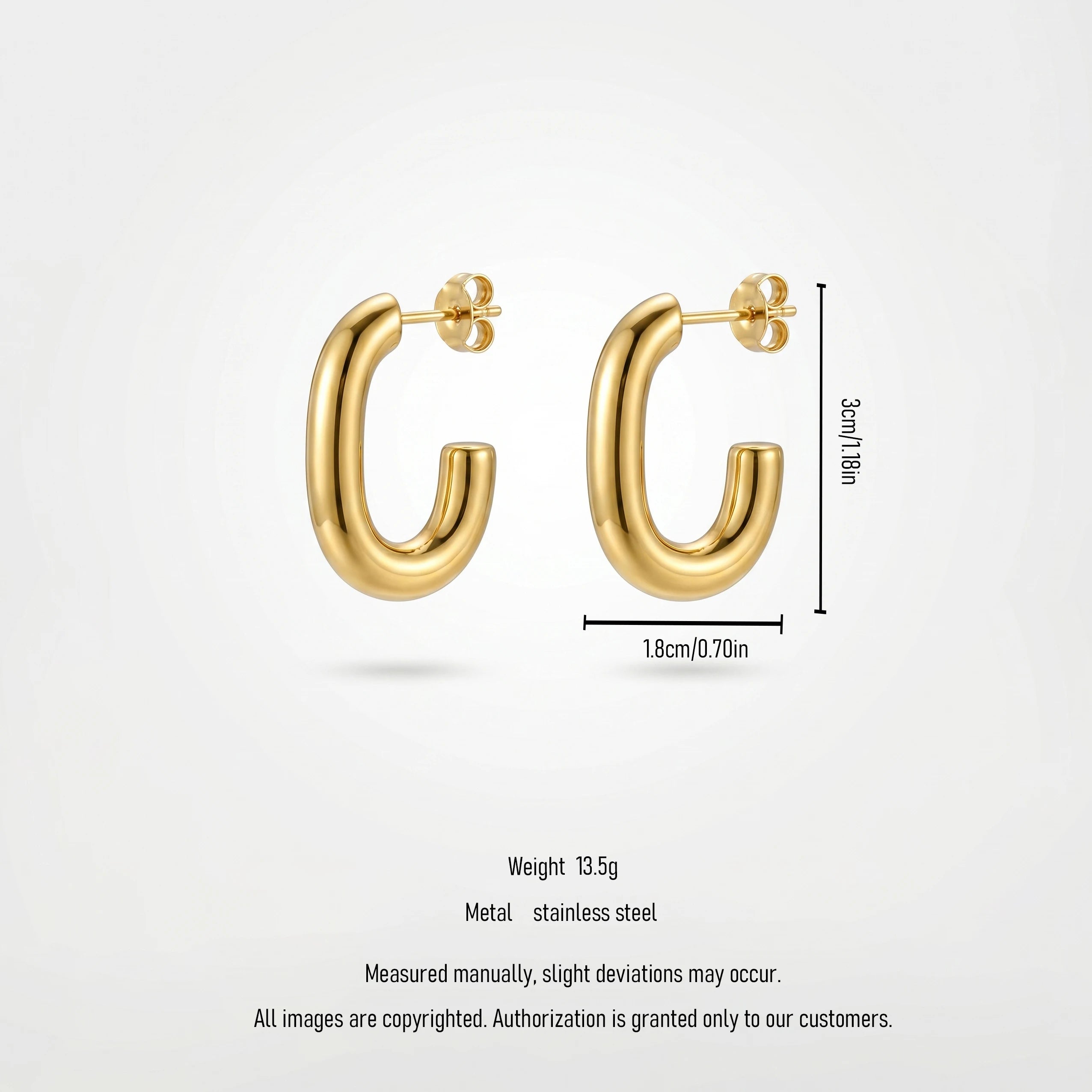 QIAOREN 12389 Trendy Chunky U Shape Hoop Earrings Gold Stainless Steel Bold Elongated Paperclip Open C Hoops Studs Women US EU