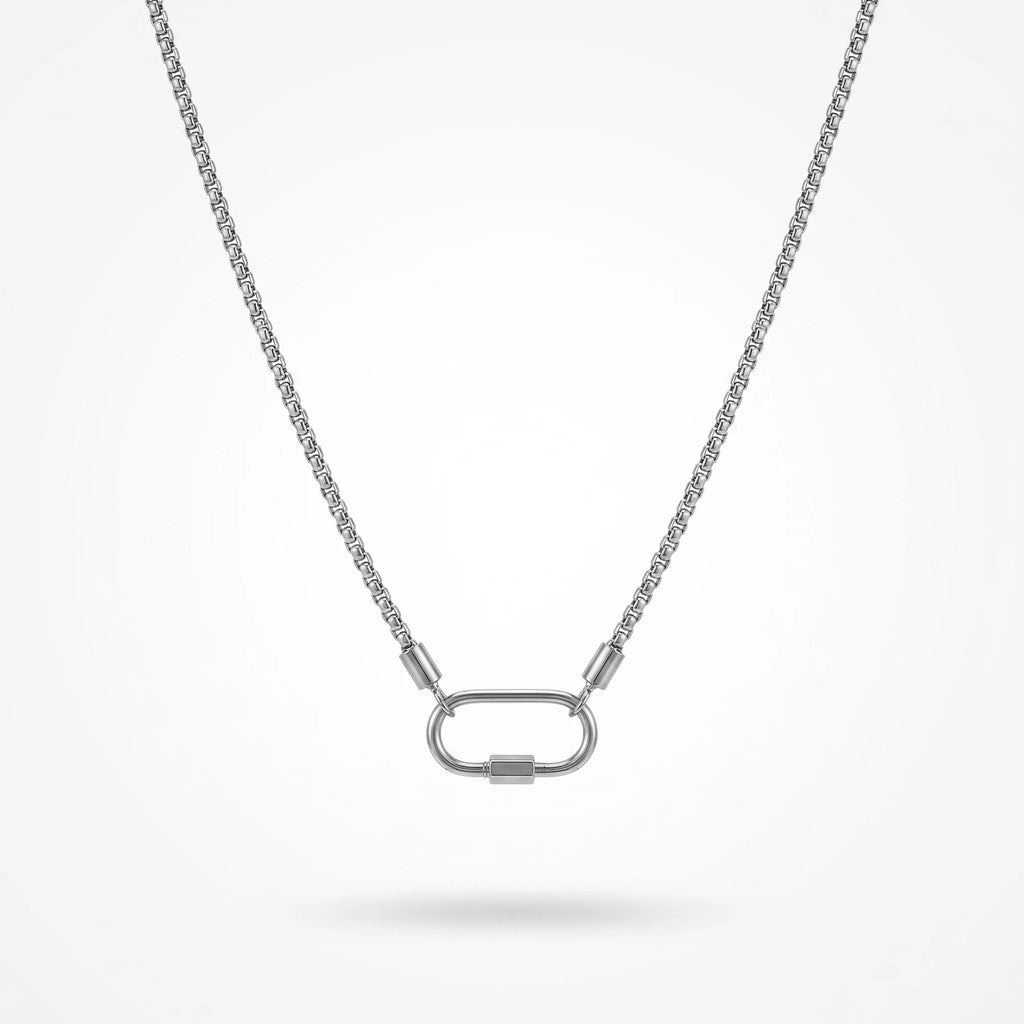 QIAOREN 12143 PVD 18K Gold Stainless Steel Box Chain Necklace Screw Carabiner Pendant Minimalist Dainty Women Jewelry US EU