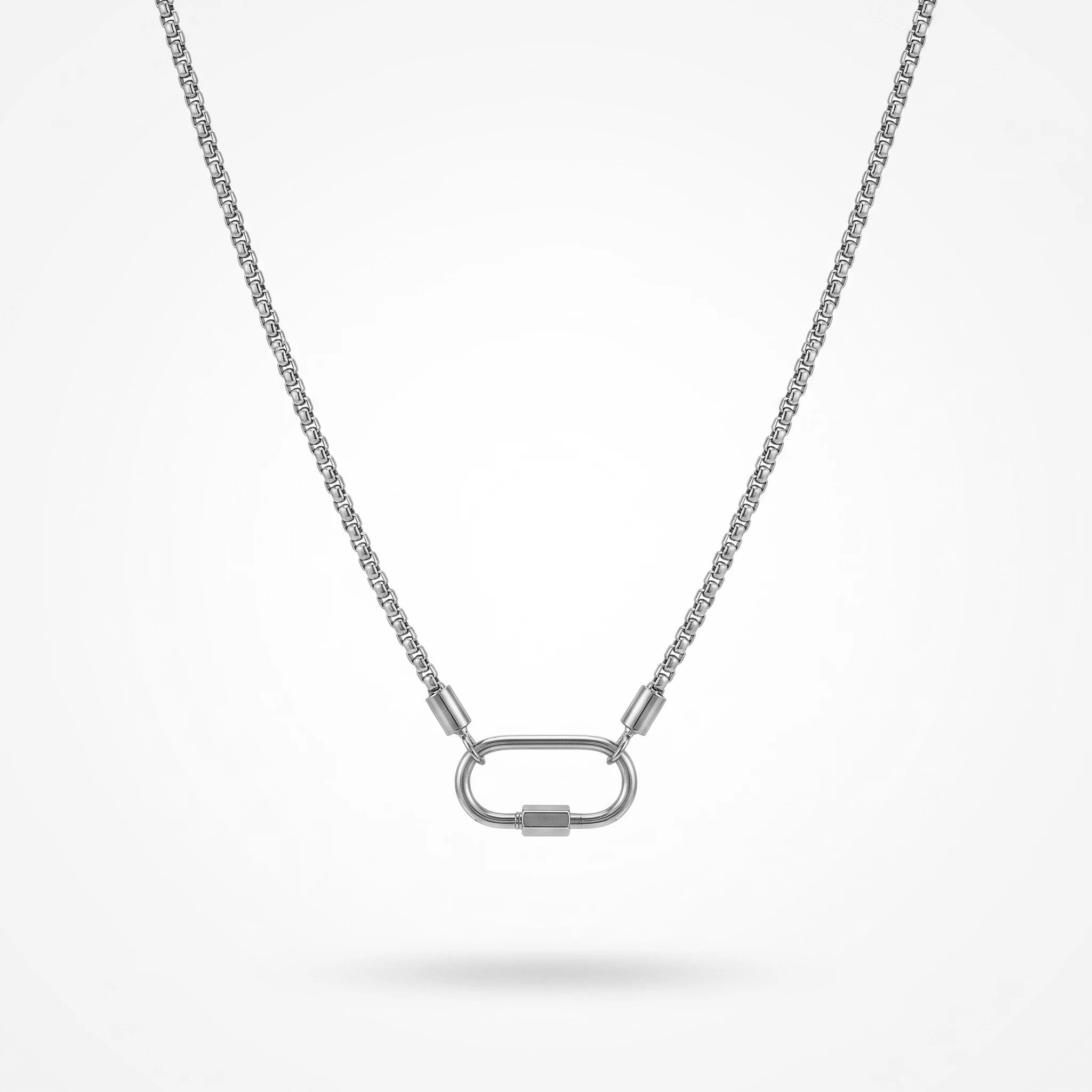 QIAOREN 12143 PVD 18K Gold Stainless Steel Box Chain Necklace Screw Carabiner Pendant Minimalist Dainty Women Jewelry US EU