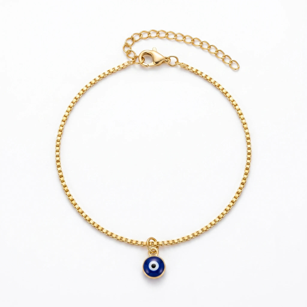 QIAOREN 10727 Waterproof Lucky Eye Charm Trendy Flower Design Stainless Steel 18K Gold Plated Adjustable Stackable Bracelet
