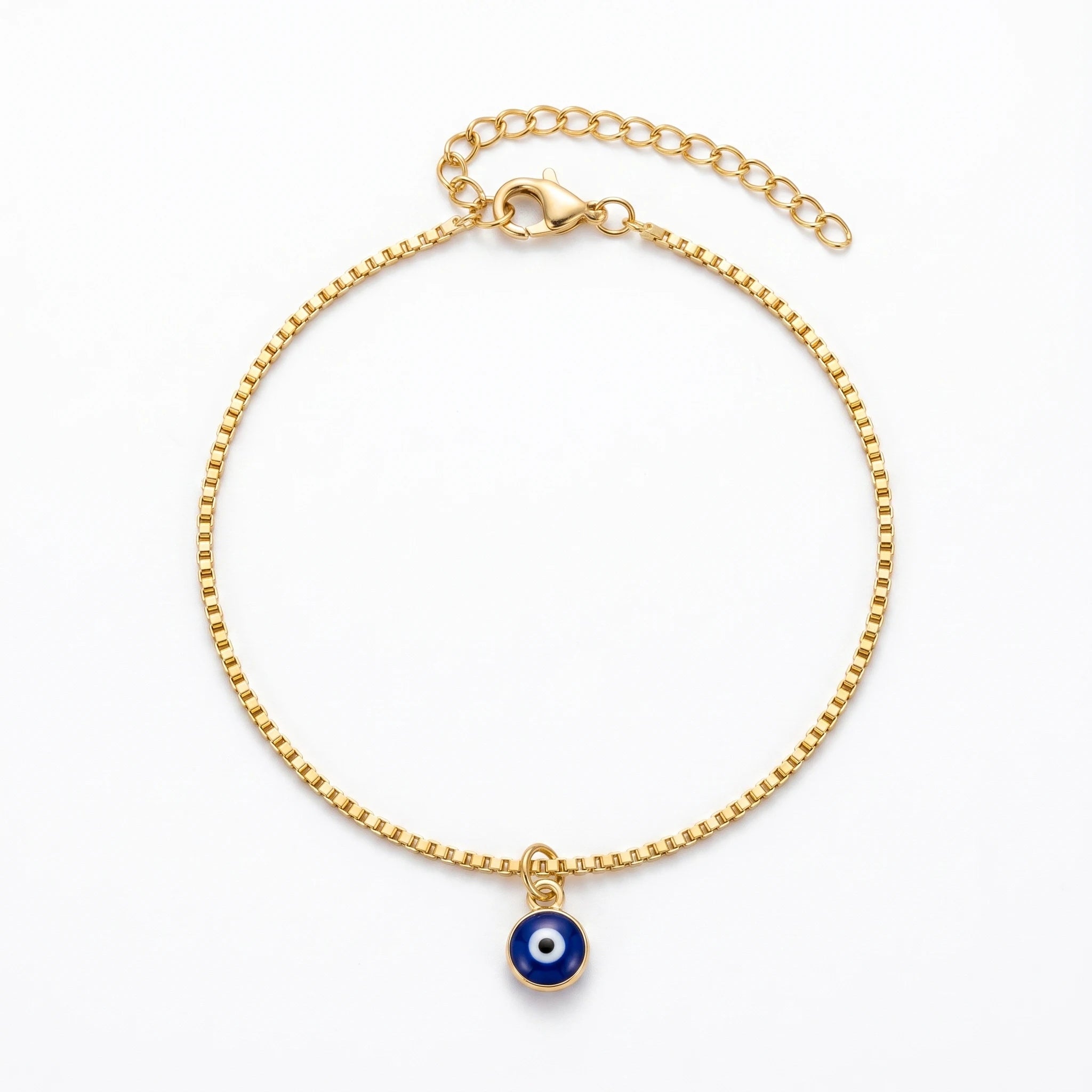 QIAOREN 10727 Waterproof Lucky Eye Charm Trendy Flower Design Stainless Steel 18K Gold Plated Adjustable Stackable Bracelet