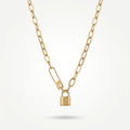 QIAOREN 13567 Gold Stainless Steel Paperclip Chain Necklace with Lock Pendant Minimalist Padlock Jewelry Fashion Gift for Women