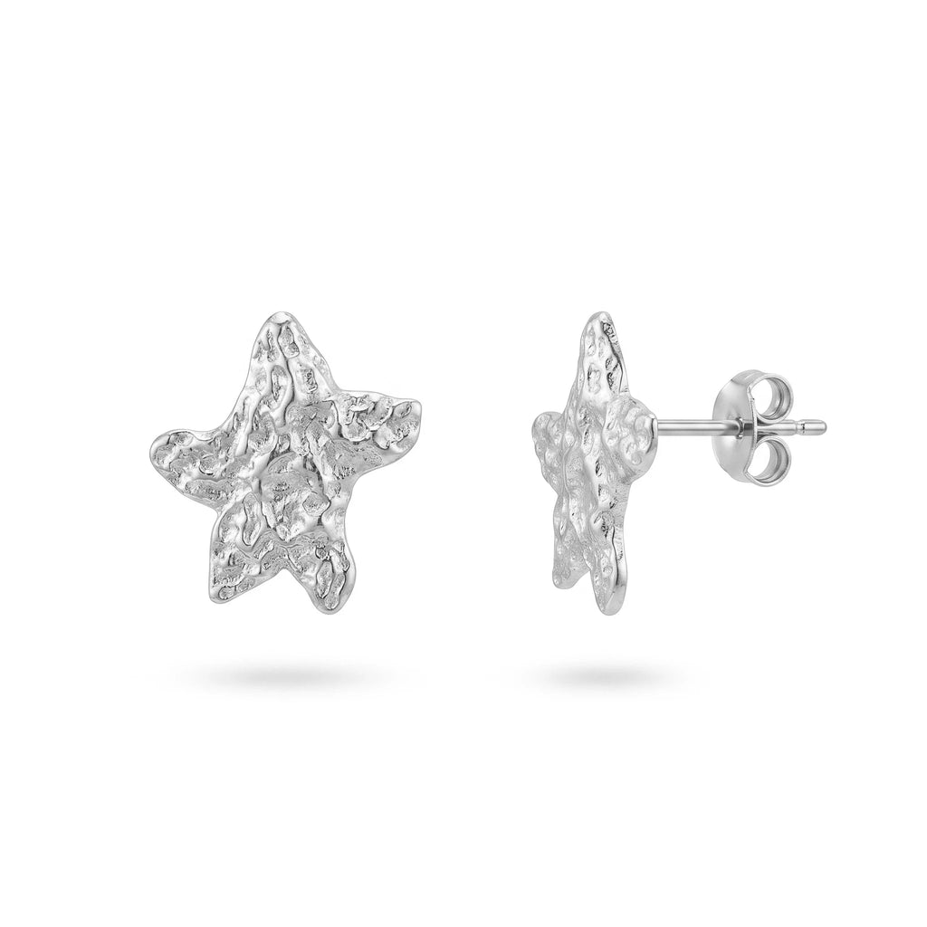 QIAOREN 14027 Matte Gold Hammered Textured Five Point Star Stud Earrings, Irregular Crinkle Surface Star Ear Stud Jewelry Gift
