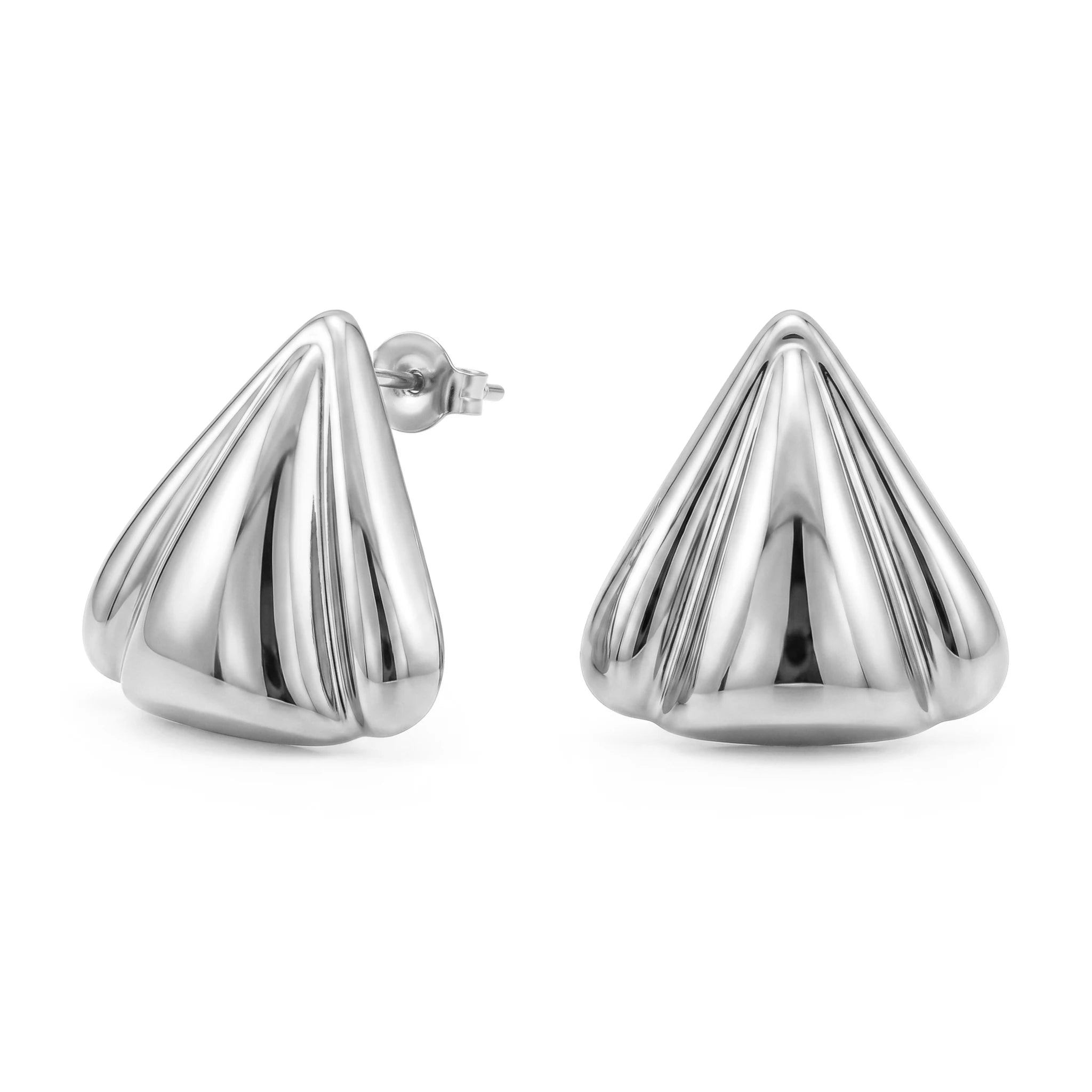 QIAOREN 10939 Sculptural Shell Stud Earrings 18K Gold Plated Stainless Steel Women's Geometric Contemporary Minimalist