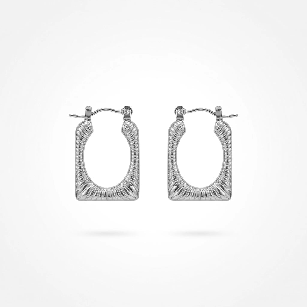 QIAOREN 12529 Waterproof Tarnish Free Ribbed Gold Earrings Stainless Steel Bold Fluted Rectangular Hoops Women US EU