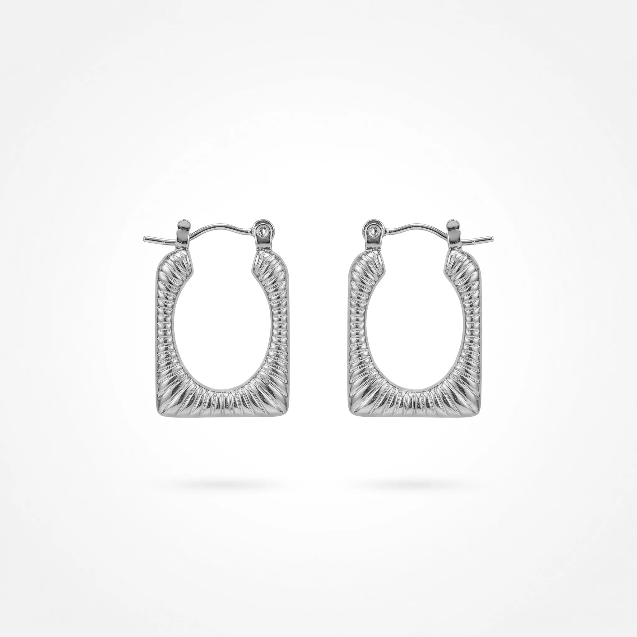 QIAOREN 12529 Waterproof Tarnish Free Ribbed Gold Earrings Stainless Steel Bold Fluted Rectangular Hoops Women US EU