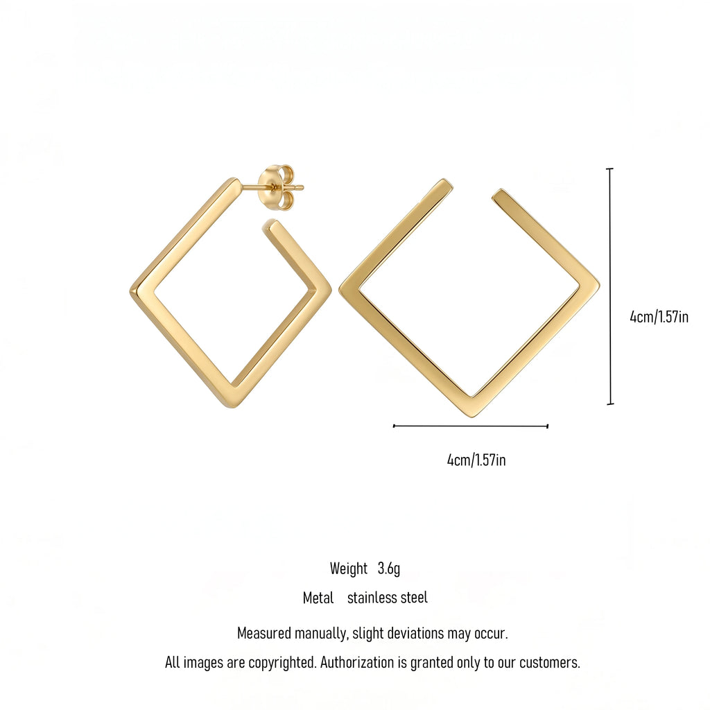 QIAOREN 11196 Geometric Hollow Square Earrings Gold Stainless Steel Minimalist Statement Stud Earrings for Women
