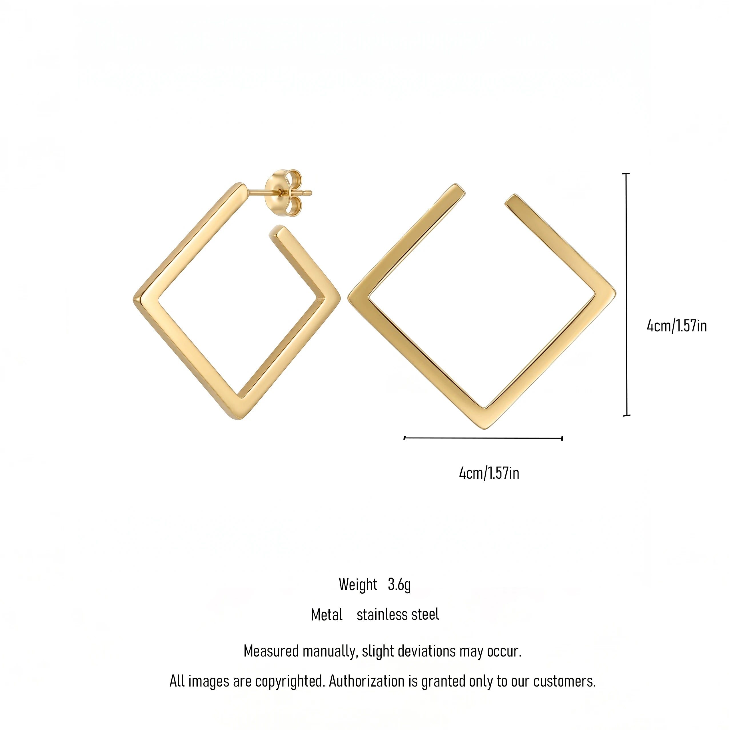 QIAOREN 11196 Geometric Hollow Square Earrings Gold Stainless Steel Minimalist Statement Stud Earrings for Women