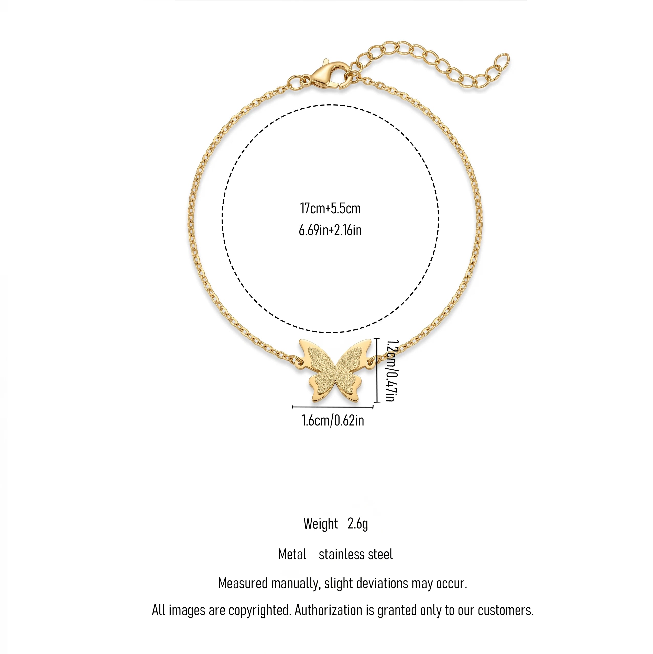 QIAOREN 11948 Waterproof Tarnish Free Stainless Steel Geometric Butterfly Bracelet 18K Gold Plated Minimalist Jewelry Women US