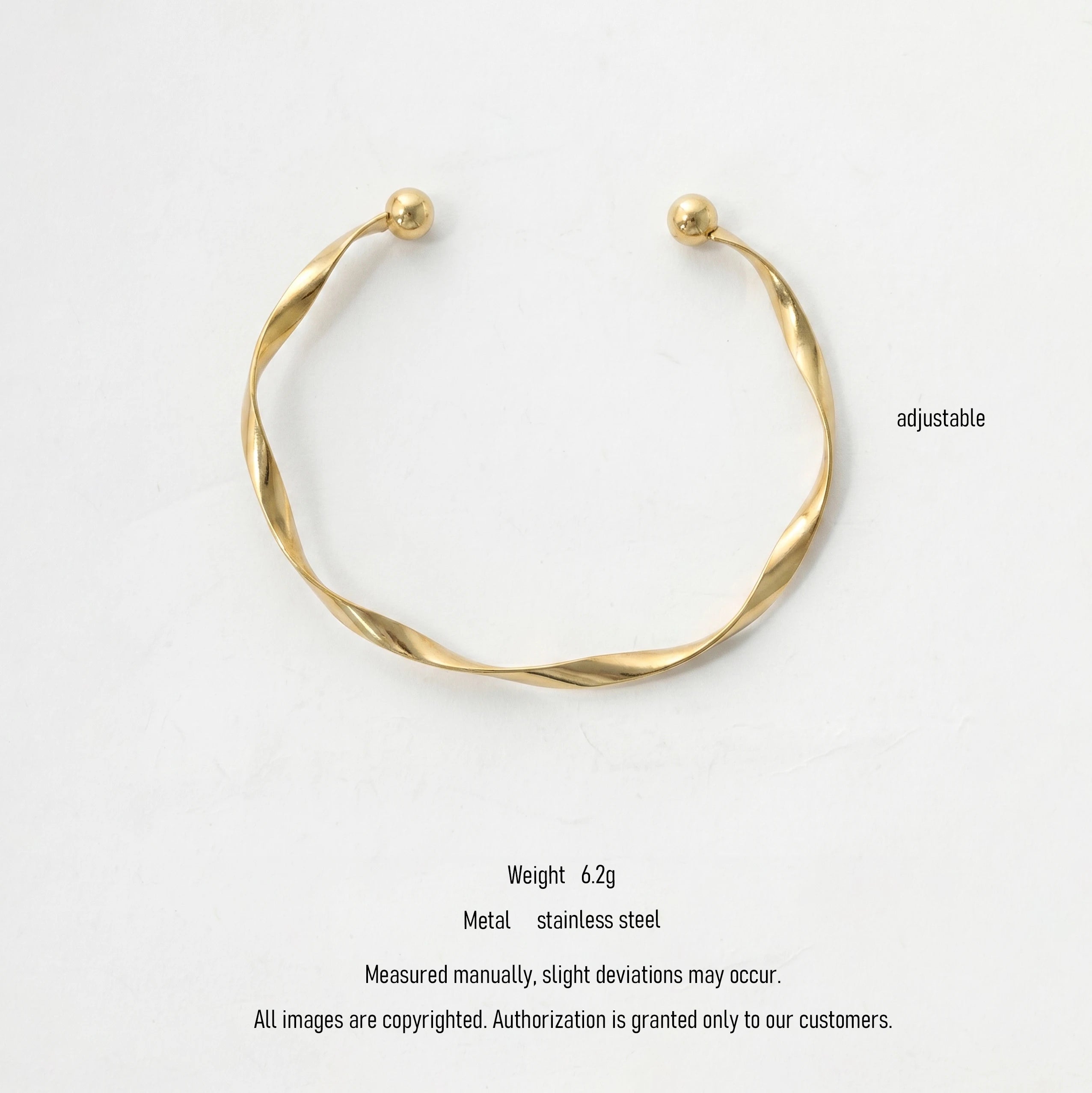 QIAOREN 11011 Minimalist Twisted Gold Cuff Bracelet Stainless Steel Adjustable Open Bangle for Women Beach Jewelry