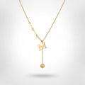 QIAOREN 13465 Personalized Letter M Y Drop Necklace with Square Cube Charm, Dainty Mixed Link Chain Initial Necklace