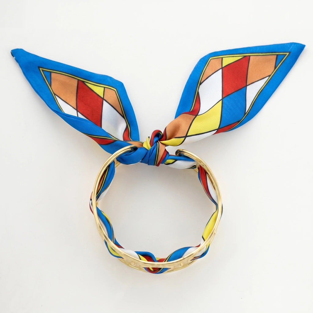 QIAOREN 11007 Colorful Geometric Scarf Bracelet Gold Stainless Steel Wide Cuff Adjustable Summer Beach Jewelry
